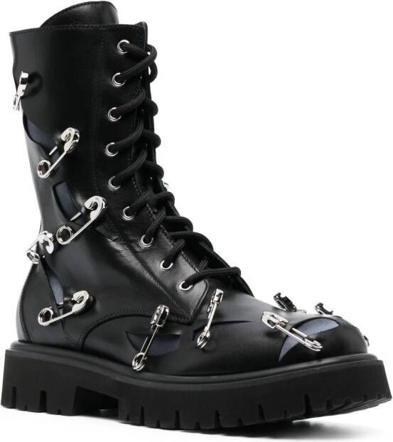 Moschino safety-pin leather lace-up boots Black