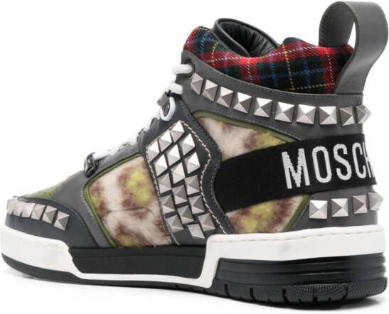 Moschino stud-embellished patchwork sneakers Grey