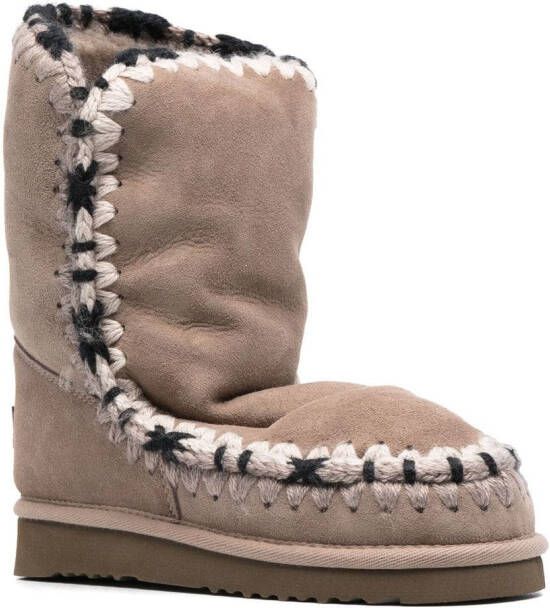 Mou constrast-stitching moccasin boots Neutrals