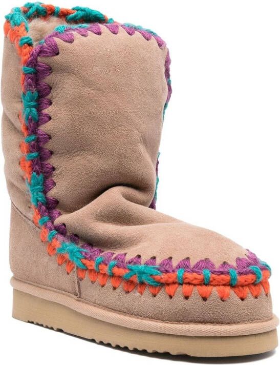 Mou constrast-stitching moccasin boots Neutrals