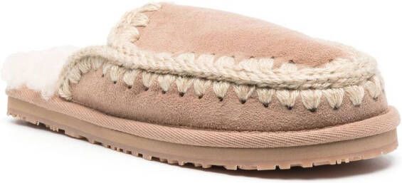 Mou contrast-stitching shearling slippers Neutrals