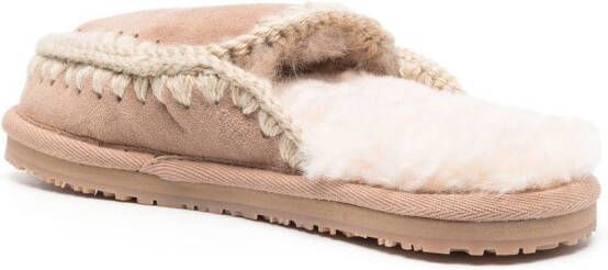 Mou contrast-stitching shearling slippers Neutrals