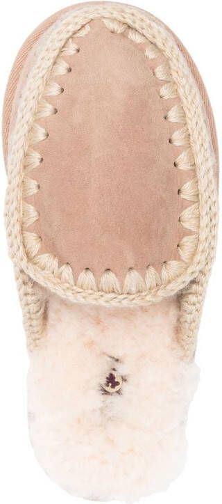 Mou contrast-stitching shearling slippers Neutrals