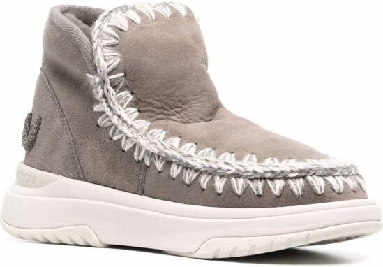 Mou contrast-stitching suede boots Grey