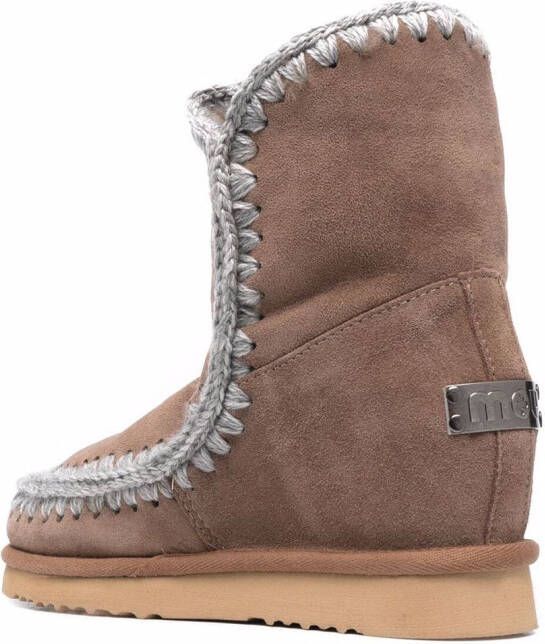 Mou crochet stitch-trim wedge boots Brown