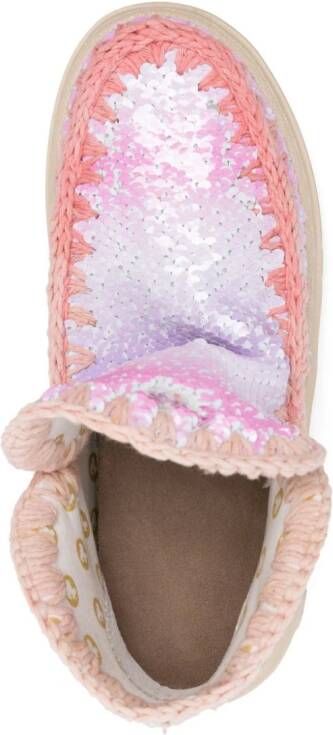 Mou crochet-trim sequined boots Pink
