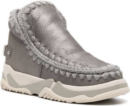Mou decorative-stitching leather boots Grey
