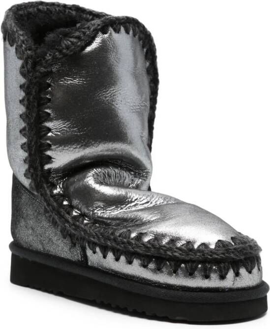 Mou Eskimo 18 crochet-trim metallic-leather boots Black