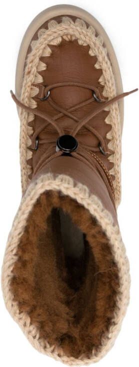 Mou Eskimo 23 crochet-trim leather snow boots Brown
