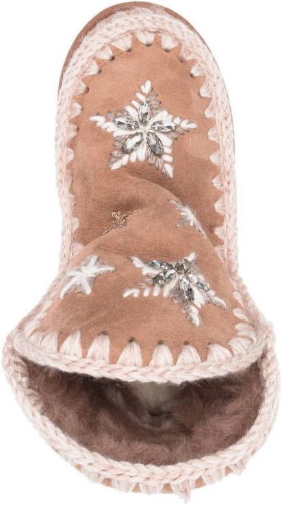 Mou Eskimo star-embroidered moccasin boots Pink