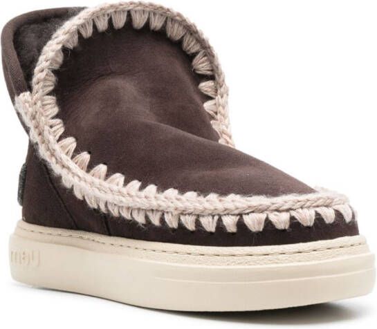Mou Eskimo whipstitch-trim ankle boots Brown