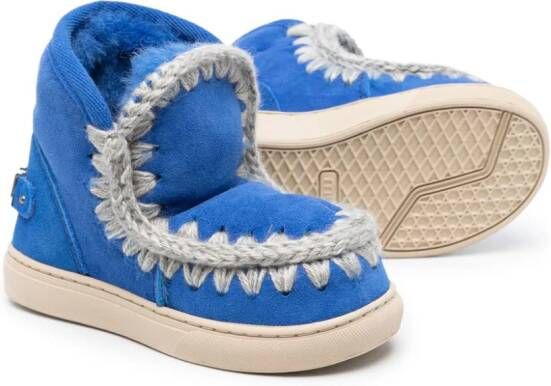 Mou Kids crochet-trim suede boots Blue