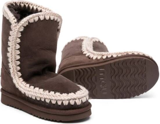 Mou Kids crochet-trim suede boots Brown