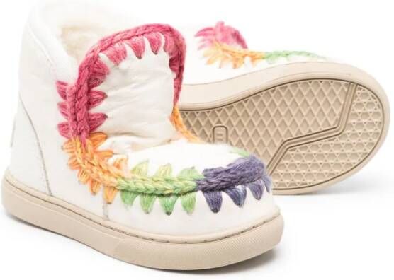 Mou Kids crochet-trim suede boots White