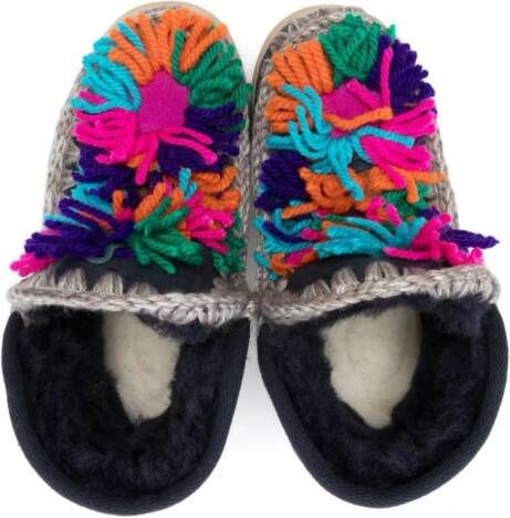 Mou Kids Eskimo appliquéd suede boots Blue