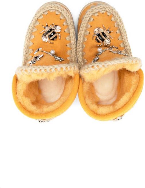 Mou Kids Eskimo bee-appliqué ankle boots Orange