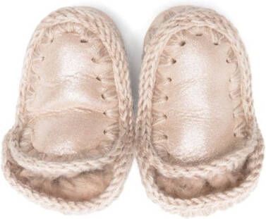 Mou Kids Eskimo crochet-trim leather boots Pink