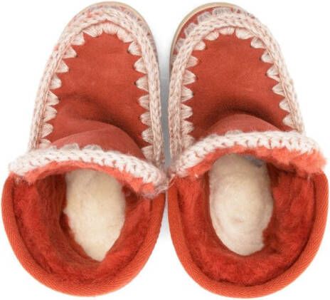 Mou Kids Eskimo crochet-trim suede boots Orange