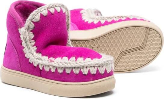 Mou Kids Eskimo crochet-trim suede boots Pink