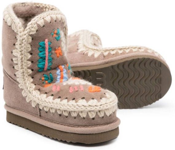 Mou Kids Eskimo embroidered boots Grey