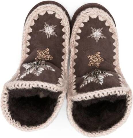 Mou Kids star-embellished suede boots Brown