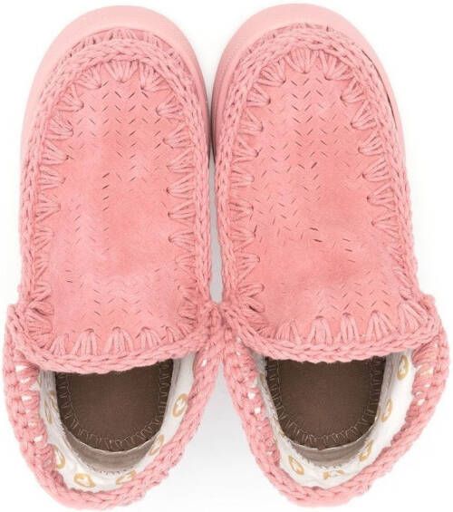 Mou Kids whipstitch-trim suede boots Pink