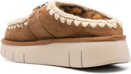 Mou logo-plaque chunky slippers Brown