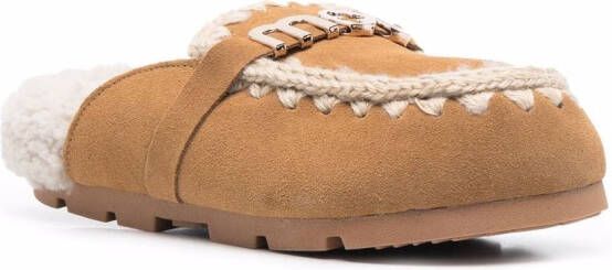 Mou logo-plaque shearling mules Brown