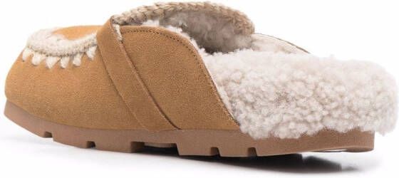 Mou logo-plaque shearling mules Brown