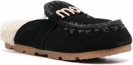 Mou logo-plaque shearling slippers Black