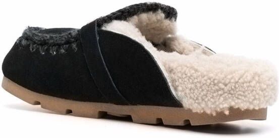 Mou logo-plaque shearling slippers Black