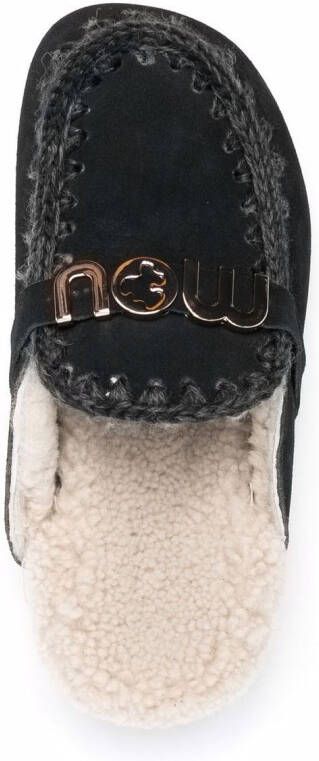 Mou logo-plaque shearling slippers Black