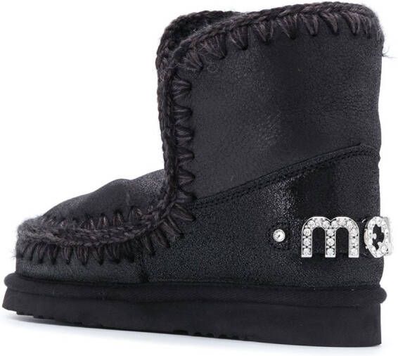 Mou rhinestone-logo boots Black