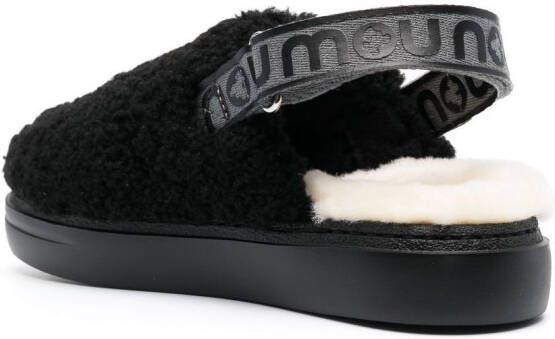 Mou shearling slingback-strap slippers Black