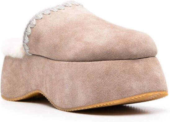 Mou whipstitch 70mm suede platform slippers Neutrals