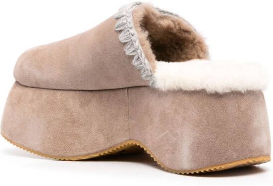 Mou whipstitch 70mm suede platform slippers Neutrals