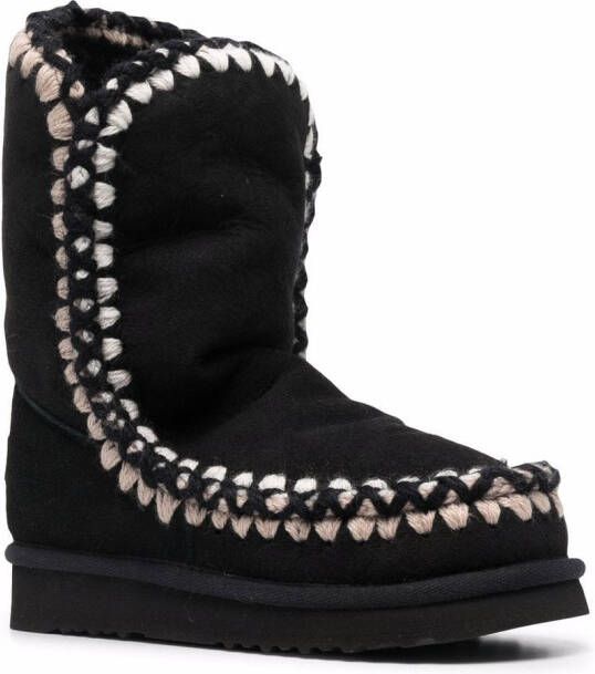 Mou whipstitch-detail suede Eskimo boots Black