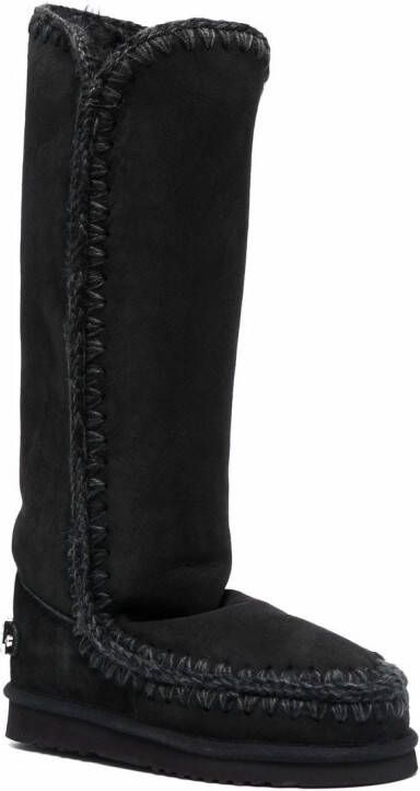 Mou whipstitched sheepskin boots Black