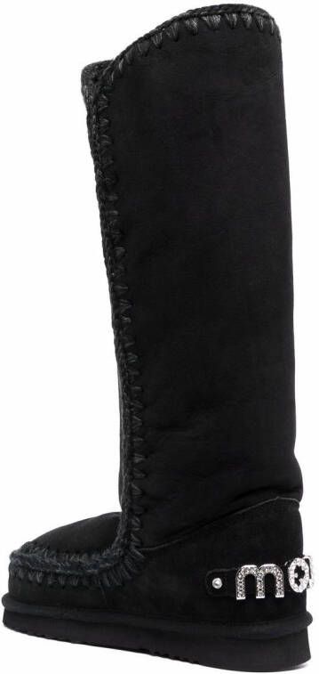 Mou whipstitched sheepskin boots Black