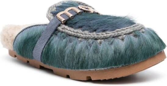 Mou Winter logo-lettering leather mules Blue