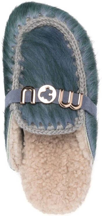 Mou Winter logo-lettering leather mules Blue