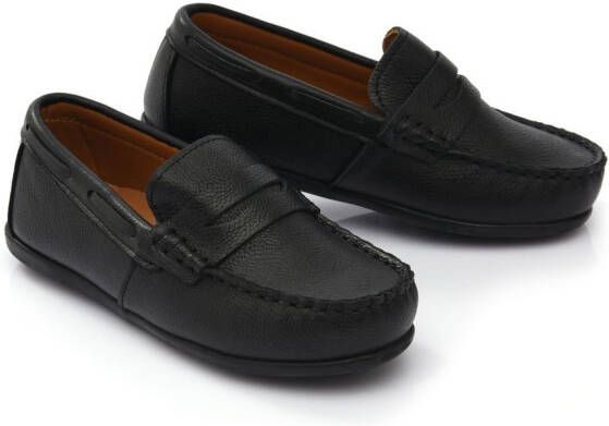 Moustache faux leather penny loafers Black
