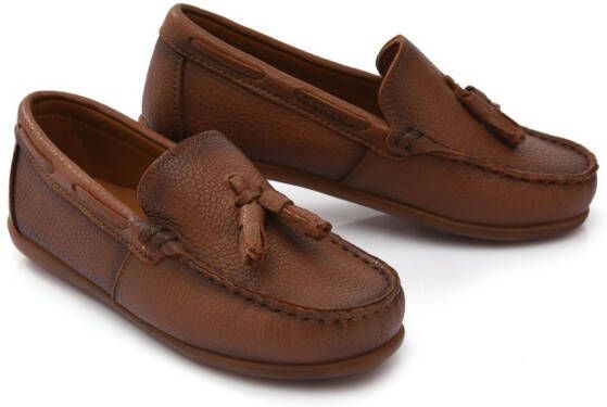 Moustache tassel-front faux leather loafers Brown