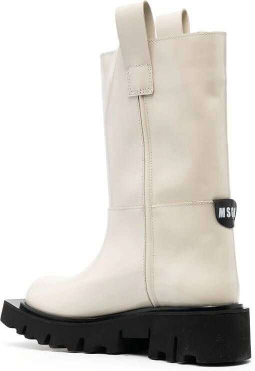 MSGM 80mm logo-patch leather boots Neutrals