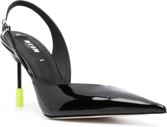 MSGM heel-appliqué 95mm leather slingback pumps Black