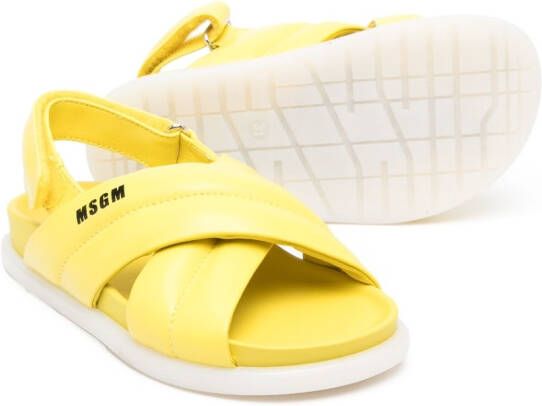 MSGM Kids crossover-strap leather sandals Yellow