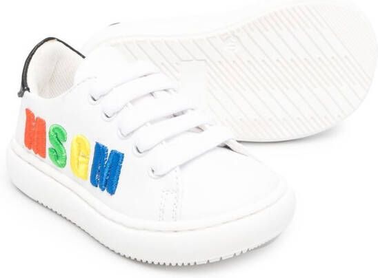 MSGM Kids embroidered-logo leather sneakers White