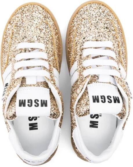 MSGM Kids glittered lace-up sneakers Gold