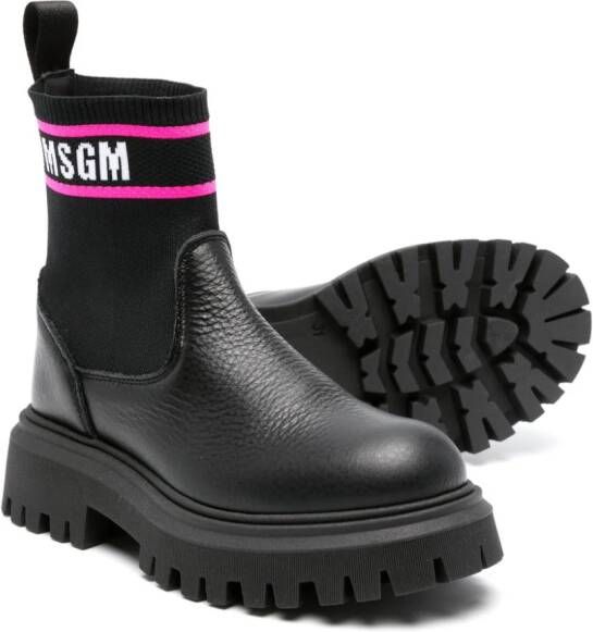MSGM Kids logo-intarsia knitted-panel boots Black