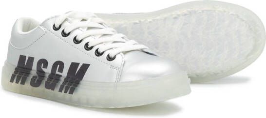 MSGM Kids logo lace-up trainers Silver